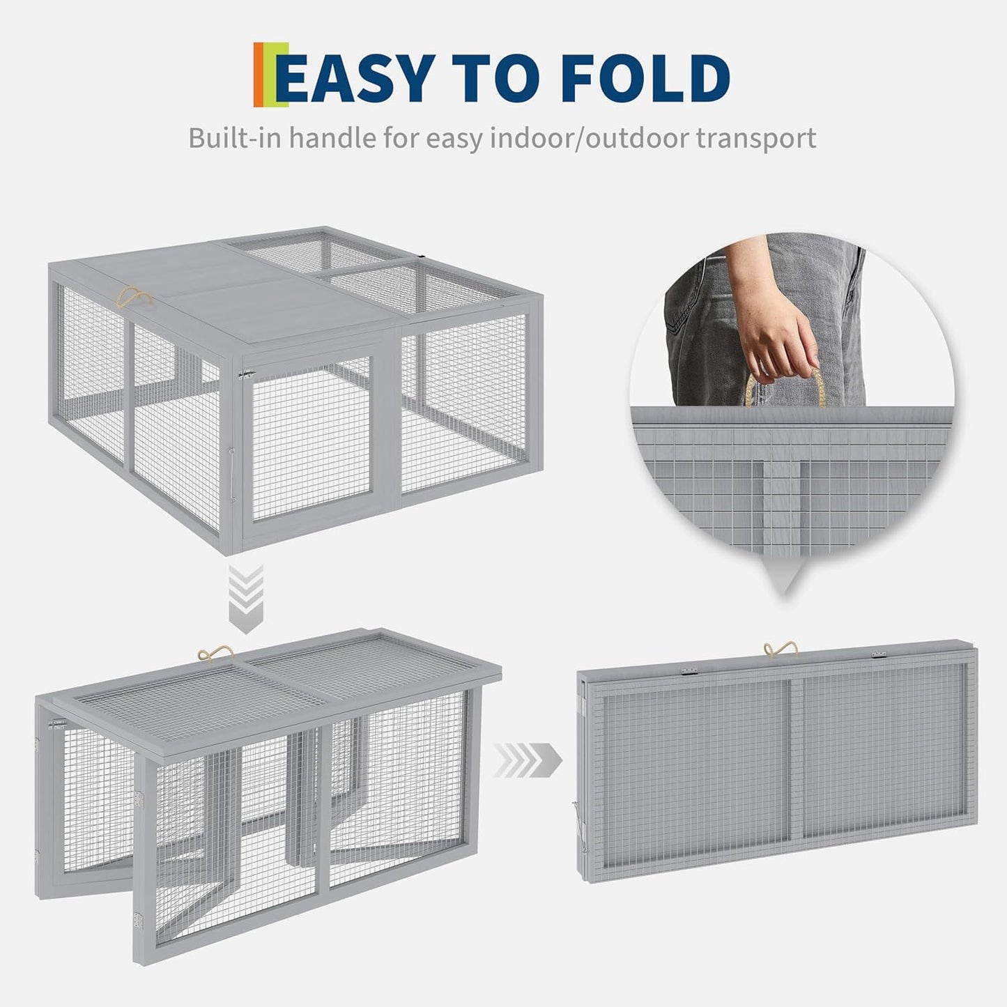 Garvee Folding Chicken Coop Run Rabbit Hutch, Portable Wooden Chicken Cage Pens with Top & Side Opening Doors, Small Animal Poultry Pet Cage for Outdoor, Indoor, No Assembly Required