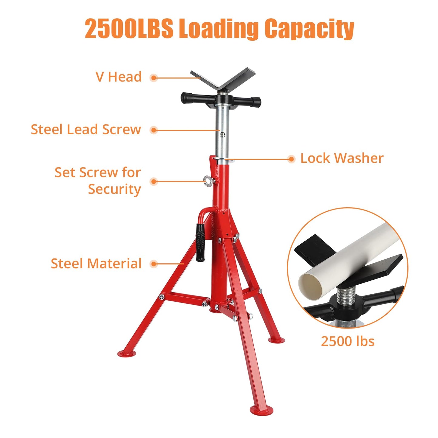Garvee Heavy-Duty Pipe Jack Stand, 28 -52 Inch Adjustable Folding Pipe Stand, Ideal for Welding, Automotive, and Construction Projects - 2500 Lbs (Red)