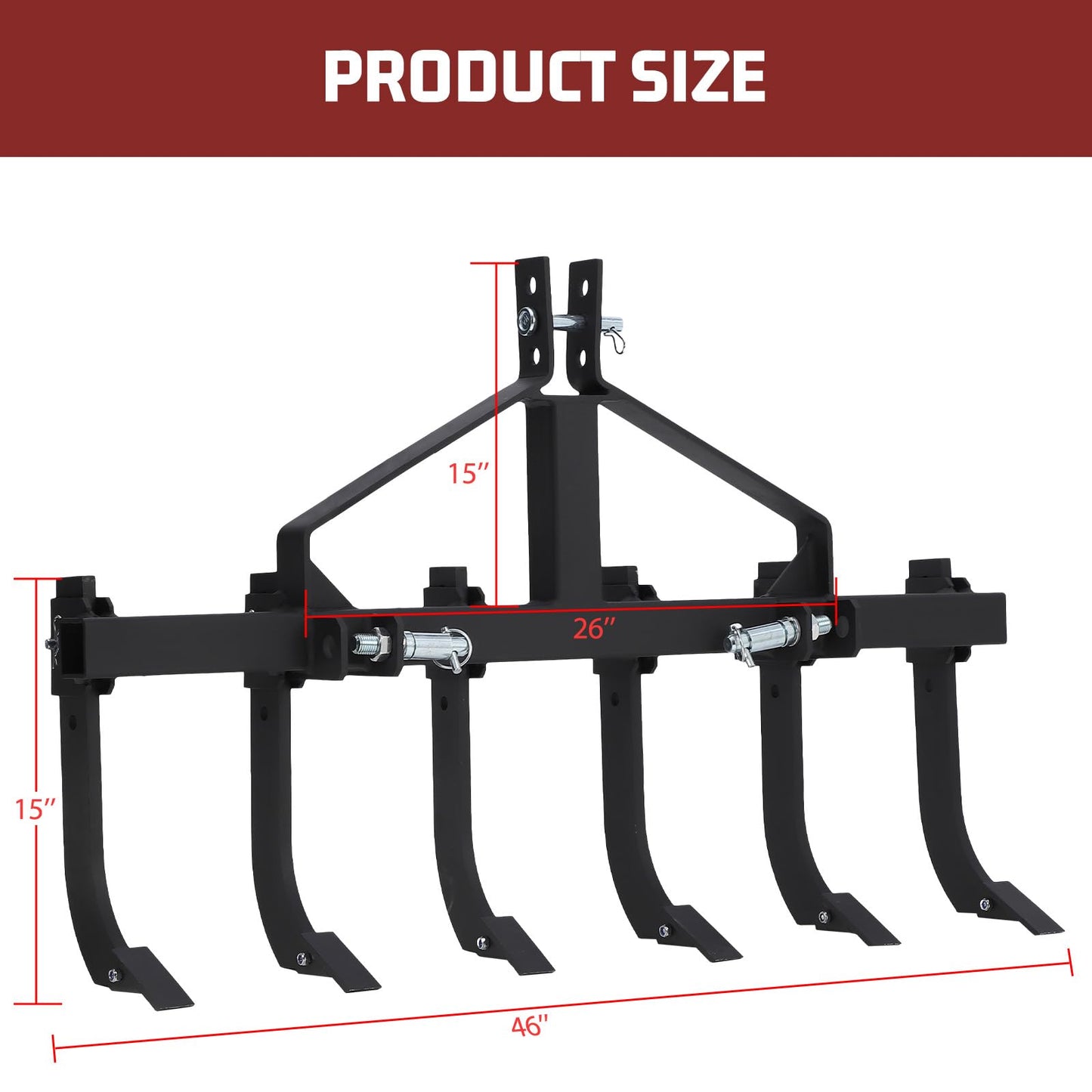 Garvee Plow Scarifier 46 Inch Width Detachable Cultivator with 6 Adjustable Scarifier Shank, 3 Point Scarifier for Easy Mounting