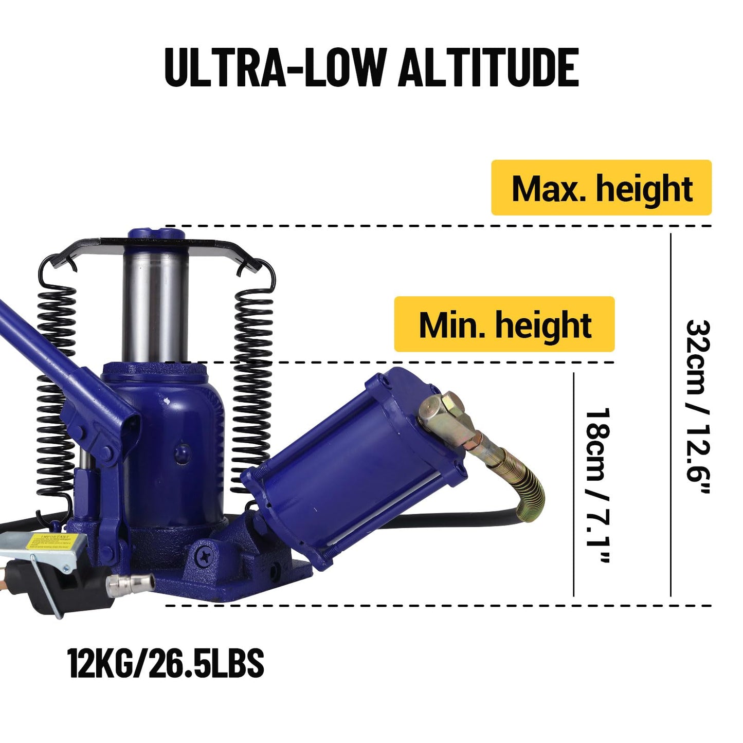 Garvee 20 Ton Low Air Hydraulic Bottle Jack - Portable Manual Jack, Ideal for Auto Repair and House Lift, Heavy Duty Performance
