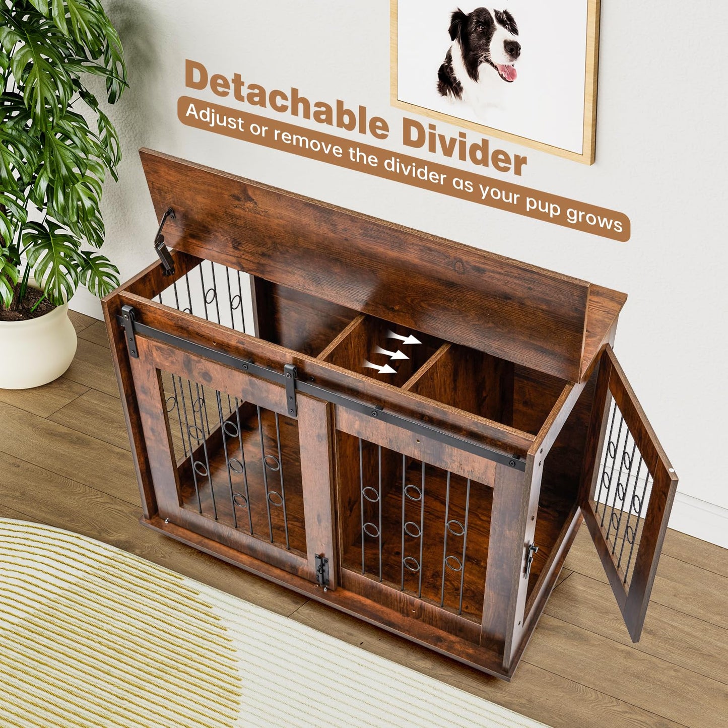 Garvee 39 Inch Wooden Double Dog Crate with Divider & Barn Door ZH-03