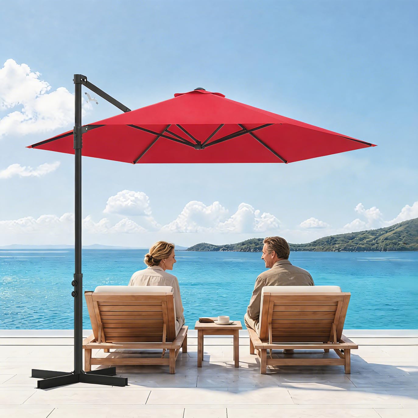 Garvee 9' Cantilever Patio Umbrella, 101.2" W × 94.5" H Offset Parasol with Vented Polyester Canopy for Patio, Red