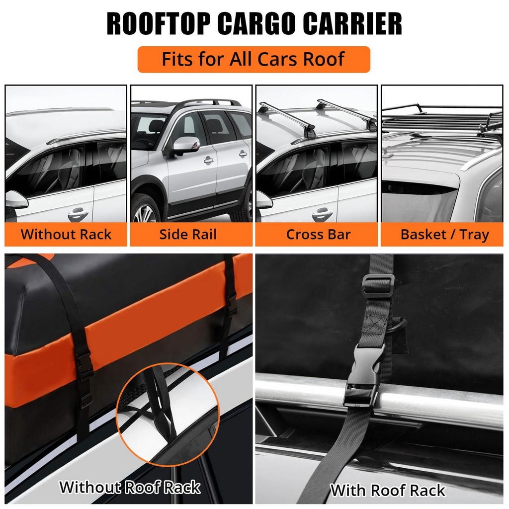 Garvee Car Rooftop Cargo Carrier Bag, 21 Cubic Feet Waterproof Roof Rack Bag, Fits All Cars with/without Rack, Large Storage, Black