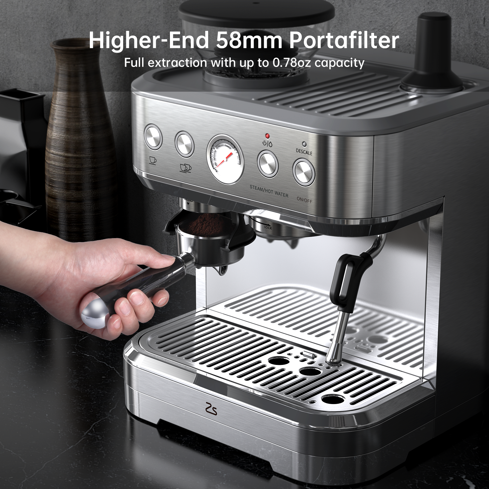 Garvee All-in-One Espresso Machine with Milk Frother, Cappuccino Latte Coffee Maker for Home Barista, Built-In Bean Grinder,85oz Removable Water Tank,Gifts for Dad,Mom,Coffee Lover