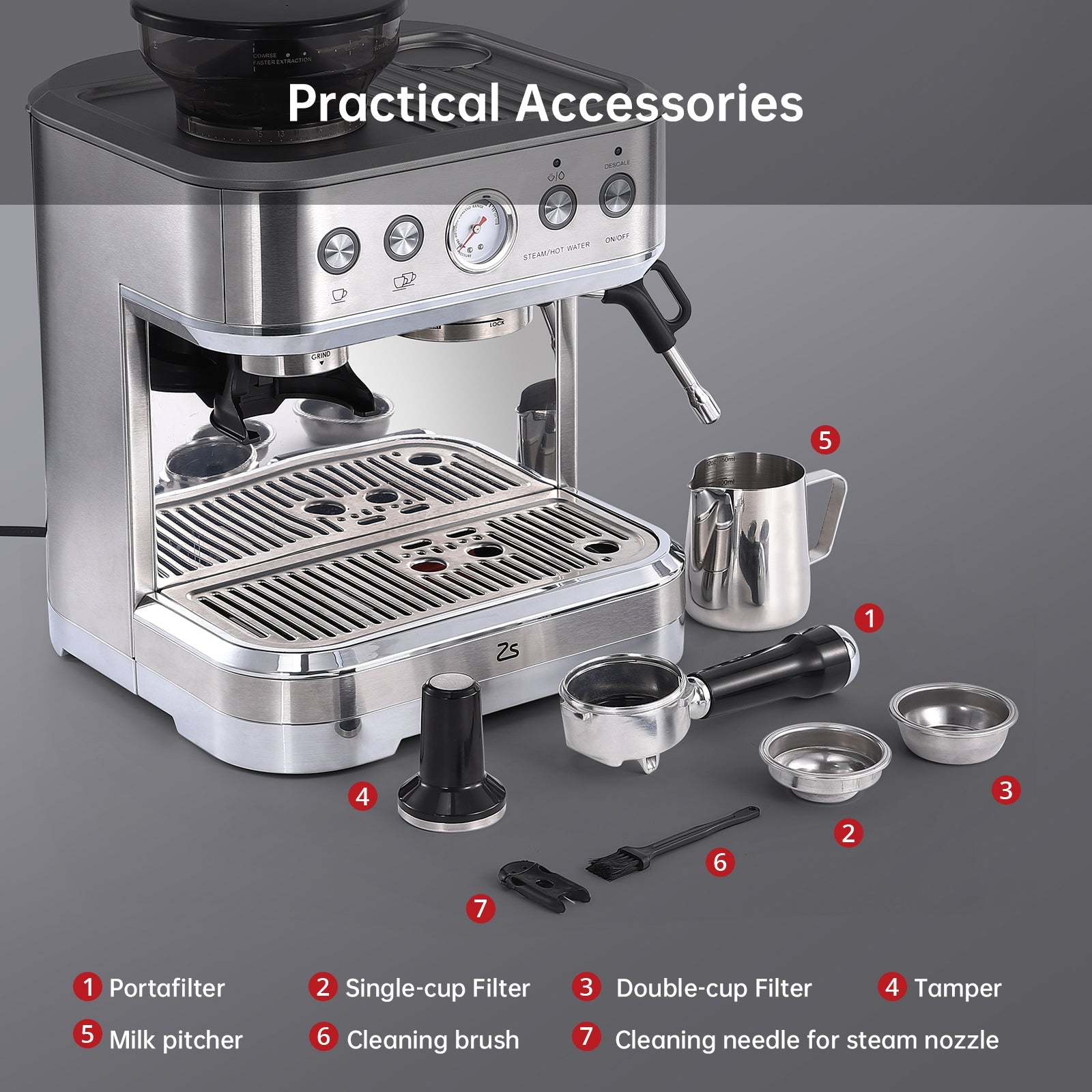 Garvee All-in-One Espresso Machine with Milk Frother, Cappuccino Latte Coffee Maker for Home Barista, Built-In Bean Grinder,85oz Removable Water Tank,Gifts for Dad,Mom,Coffee Lover
