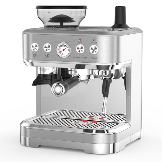 Garvee All-in-One Espresso Machine with Milk Frother, Cappuccino Latte Coffee Maker for Home Barista, Built-In Bean Grinder,85oz Removable Water Tank,Gifts for Dad,Mom,Coffee Lover