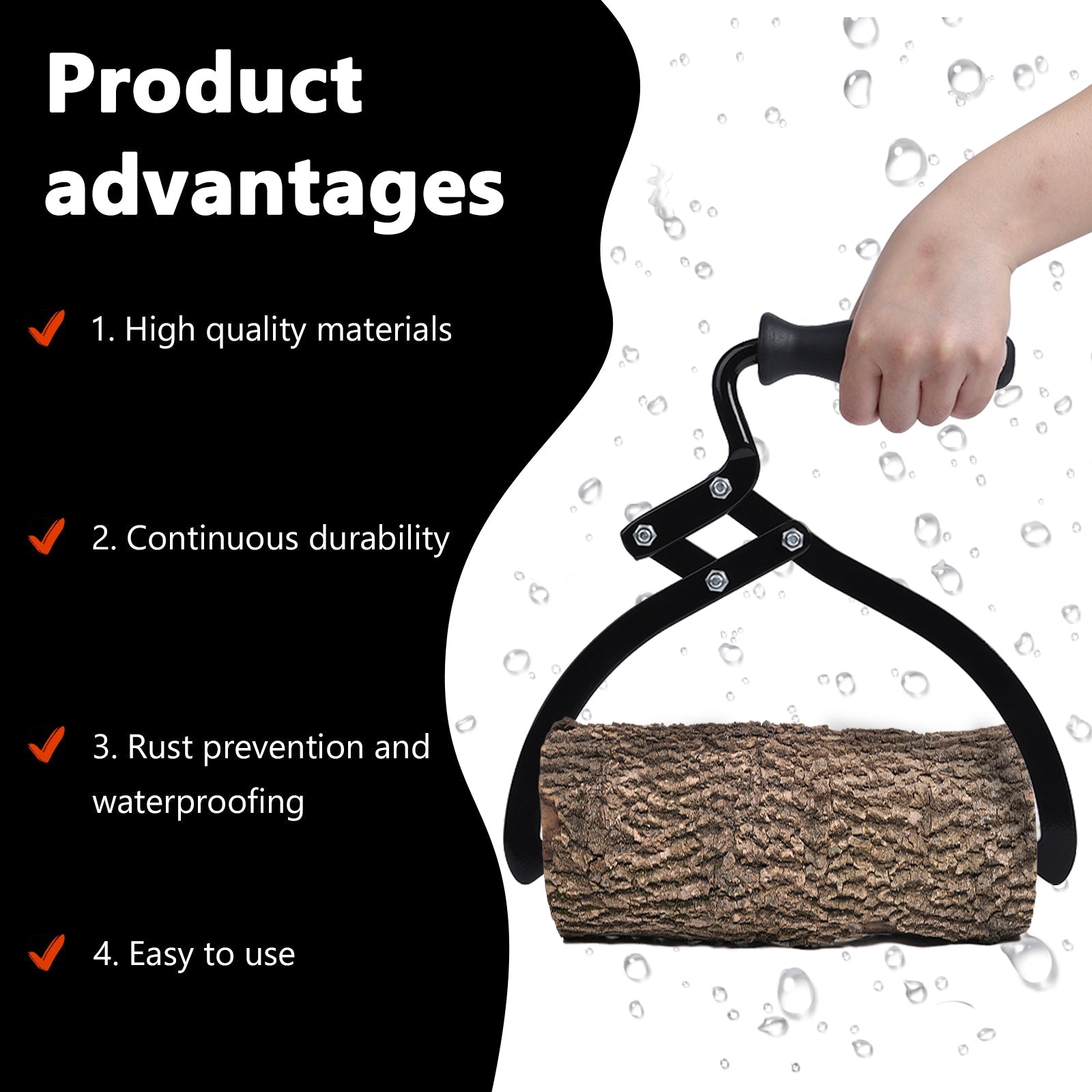 Garvee 10 Inch Log Tongs Handheld Logging Skidding Tool with Non-Slip Grip and Sharp Steel Jaws for Secure Log Handling, Portable Steel, Includes Gloves, Suitable for Outdoor Logging