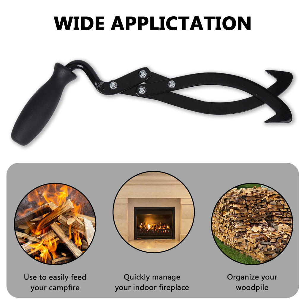 Garvee 10 Inch Log Tongs Handheld Logging Skidding Tool with Non-Slip Grip and Sharp Steel Jaws for Secure Log Handling, Portable Steel, Includes Gloves, Suitable for Outdoor Logging