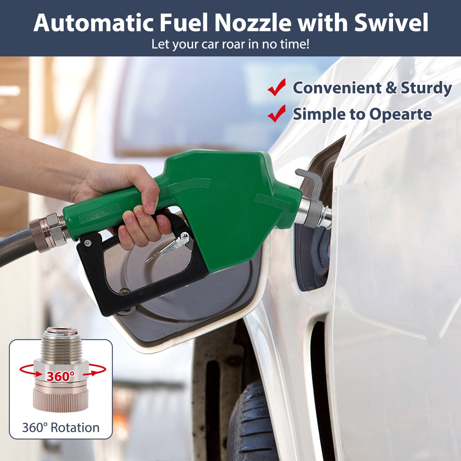 Garvee Automatic Fuel Nozzle, 3/4" NPT Inlet Thread & 13/16" Spout, 11 GPM Max Flow Rate, Auto Shut Off, Aluminum & PVC Gas Pump Handle with 360° Swivel for Gasoline Diesel Kerosene Refilling