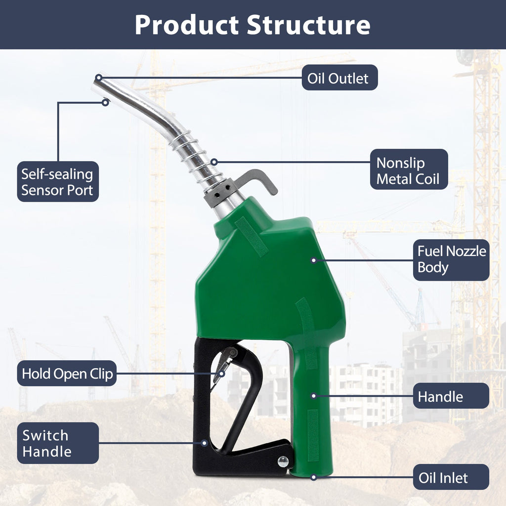 Garvee Automatic Fuel Nozzle, 3/4" NPT Inlet Thread & 13/16" Spout, 11 GPM Max Flow Rate, Auto Shut Off, Aluminum & PVC Gas Pump Handle with 360° Swivel for Gasoline Diesel Kerosene Refilling