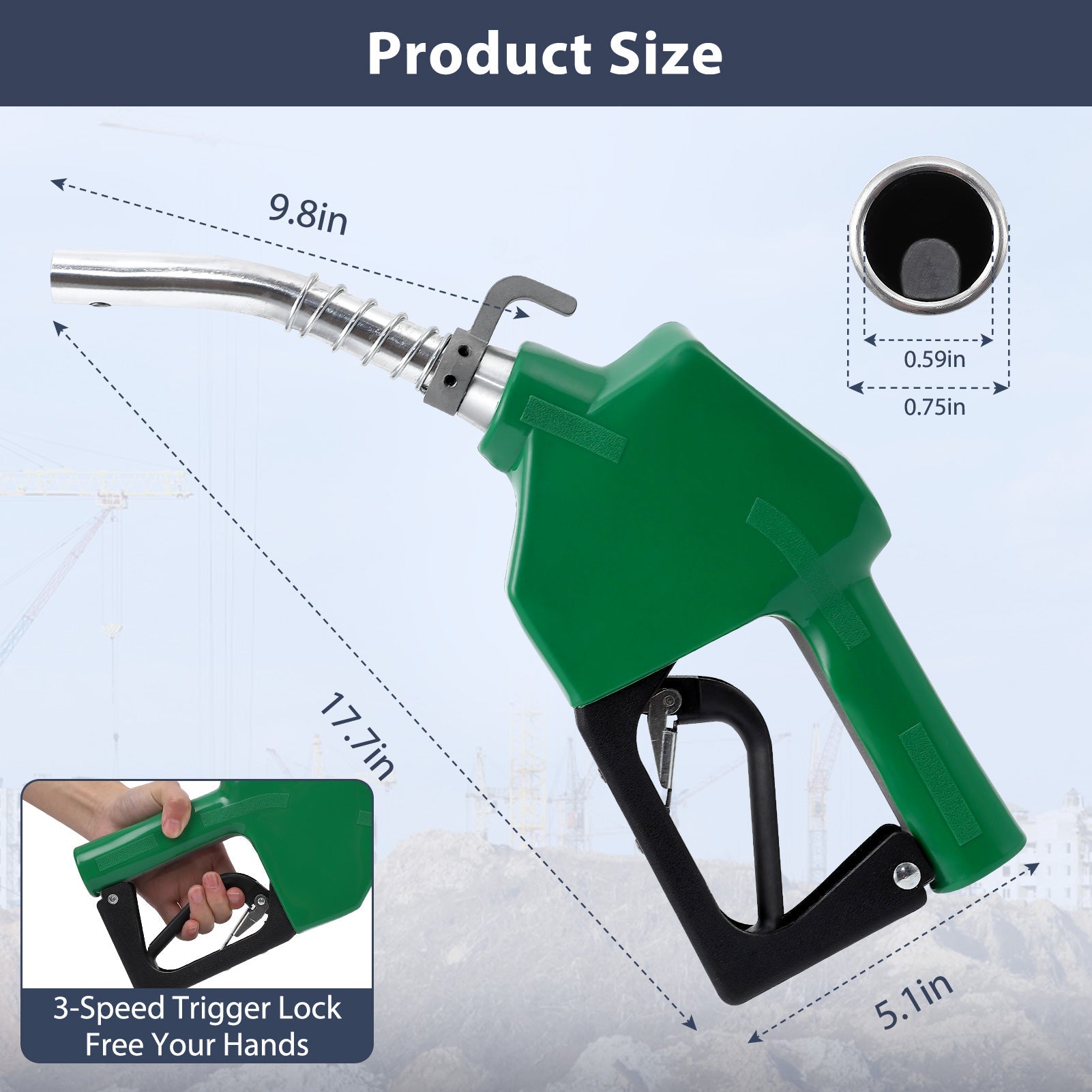Garvee Automatic Fuel Nozzle, 3/4" NPT Inlet Thread & 13/16" Spout, 11 GPM Max Flow Rate, Auto Shut Off, Aluminum & PVC Gas Pump Handle with 360° Swivel for Gasoline Diesel Kerosene Refilling
