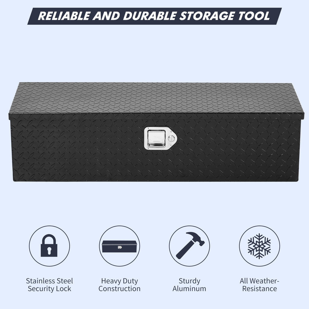 Garvee 48"X15"X15" Aluminum Truck Tool Box for Pickup Truck Bed RV Toolbox, Heavy Duty Tool Storage Box, Waterproof Storage Organizer Chest with Handle and Lock,  Black -No Sliding Box
