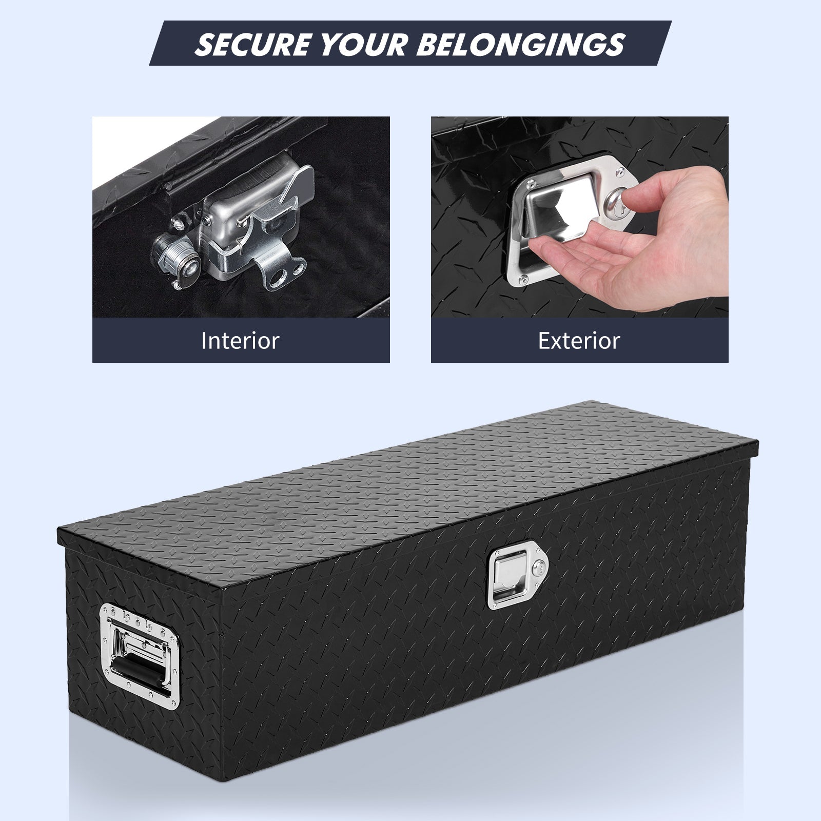 Garvee 48"X15"X15" Aluminum Truck Tool Box for Pickup Truck Bed RV Toolbox, Heavy Duty Tool Storage Box, Waterproof Storage Organizer Chest with Handle and Lock,  Black -No Sliding Box