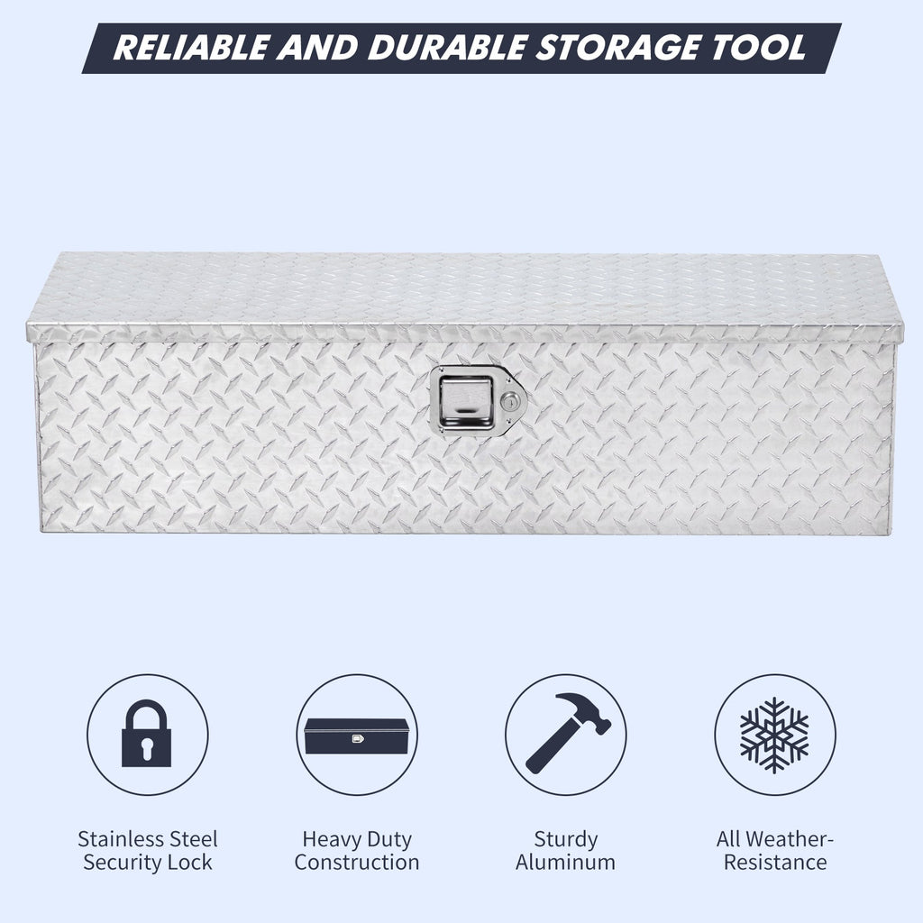 Garvee 48-Inch Aluminum Truck Tool Box - Heavy-Duty Waterproof Storage Organizer Chest with Handle & Lock for Pickup Truck Beds & RVs, 48" x 15" x 15", Silver
