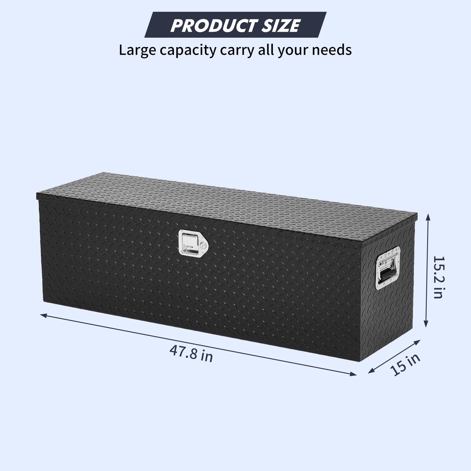 Garvee 48"X15"X15" Aluminum Truck Tool Box for Pickup Truck Bed RV Toolbox, Heavy Duty Tool Storage Box, Waterproof Storage Organizer Chest with Handle and Lock,  Black -No Sliding Box