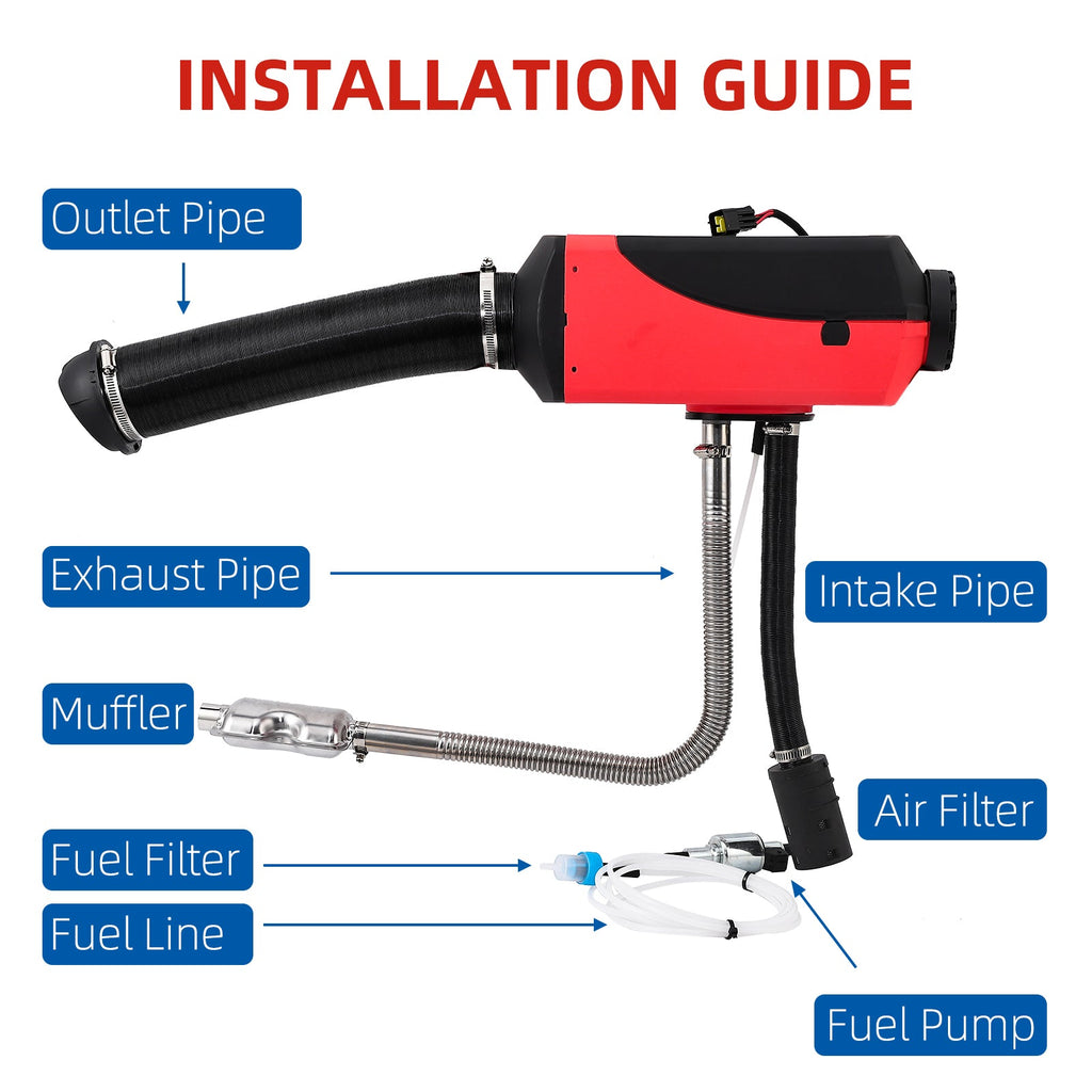 Garvee Diesel Air Heater 12V with 10L Tank & Muffler, Diesel Heater 3KW, Diesel Parking Heater with LCD Thermostat Monitor & Remote Control for Trucks, Trailer, Boat and Motor-Home