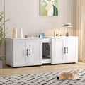 Garvee Litter Box Enclosure with Double Room, Hidden Cat Litter Box Cabinet Furniture for 2 Cats with Storage Groove & Odor-Reducing Mat, Wooden Enclosed Cat House for Home Apartment, White