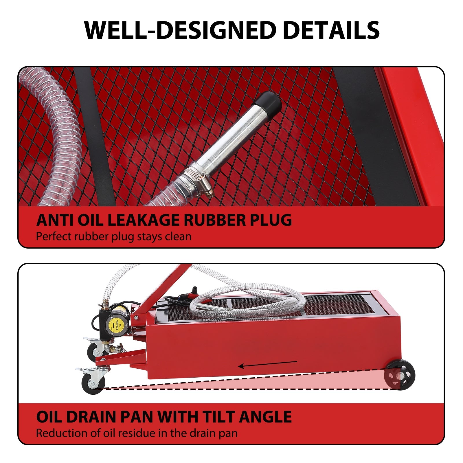 Garvee 20 Gal Electric Oil Drain Pan with 12V Pump & 7.5 Ft Hose, Low Profile & T Folding Handle Oil Drain Cart for Truck Cars SUVs