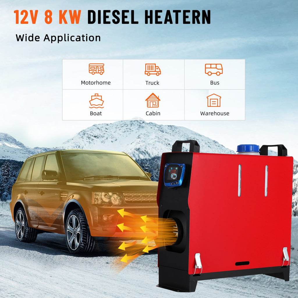 Garvee 8KW 12V All-in-One Diesel Air Heater - Portable Heater with Remote Control & LCD Monitor, Quick Heating for Car, RV, Truck, Camper, and Trailer (Red)