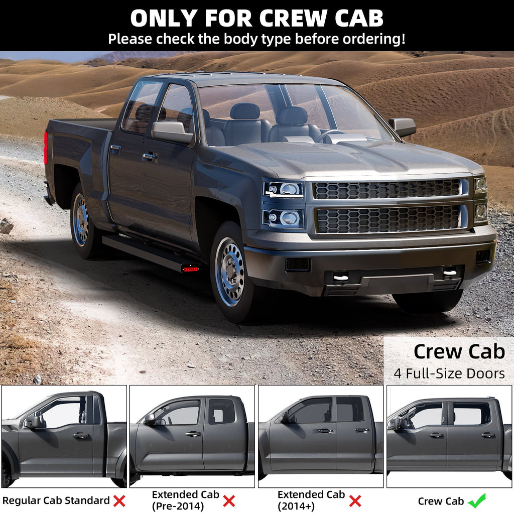 Garvee 6.5 Inch Running Boards Aluminum Side Steps Compatible with 2019-2025 Chevy Silverado GMC Sierra Crew Cab Wide Black
