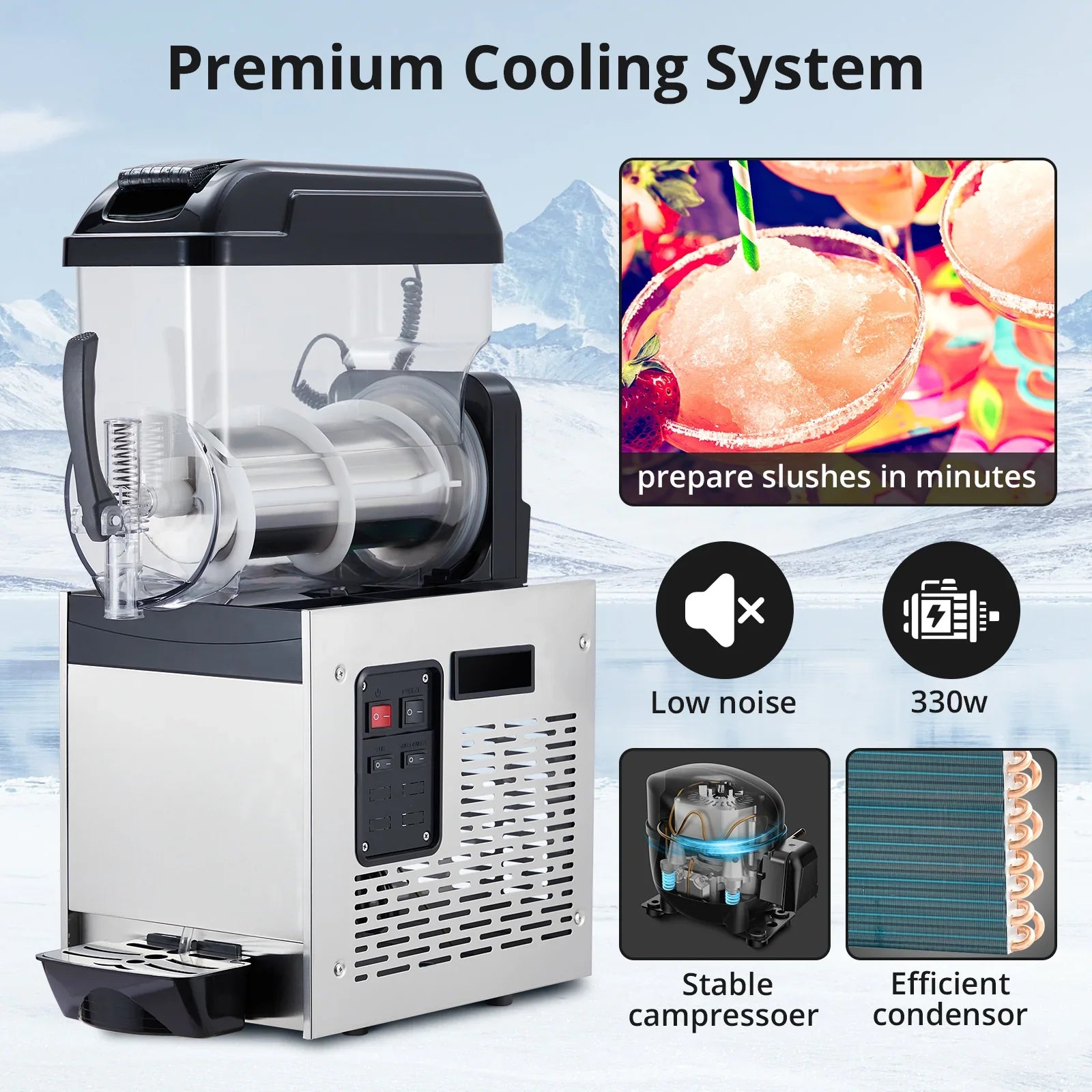 Garvee 12L/3.2 Gal Commercial Slushy Machine Frozen Drink Margarita Machine Smoothie Self-Cleaning for Snow Melts Home Coffee Shops Restaurants