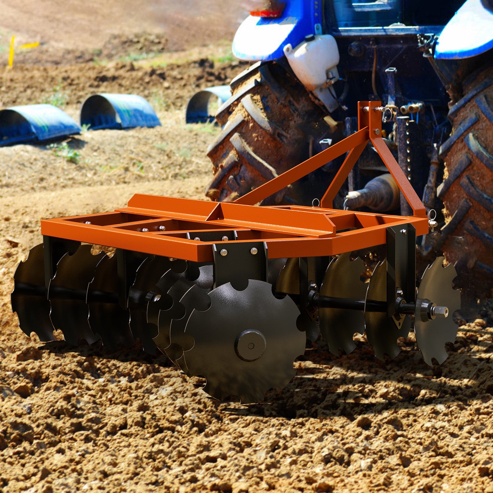 Garvee 5ft Disc Harrow Plow Tractor Attachment – 3-Point Hitch, 16” Notched Discs for Field Cultivation & Soil Preparation