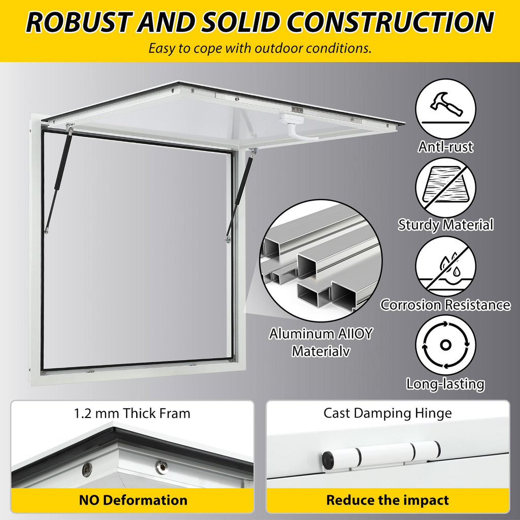 Garvee Concession Window, 36" x 36" Aluminum Alloy Food Truck Service Window, Concession Stand Serving Window Door with Double-Point Fork Lock, Concession Awning Door Up to 85 Degrees, Glass Not Included