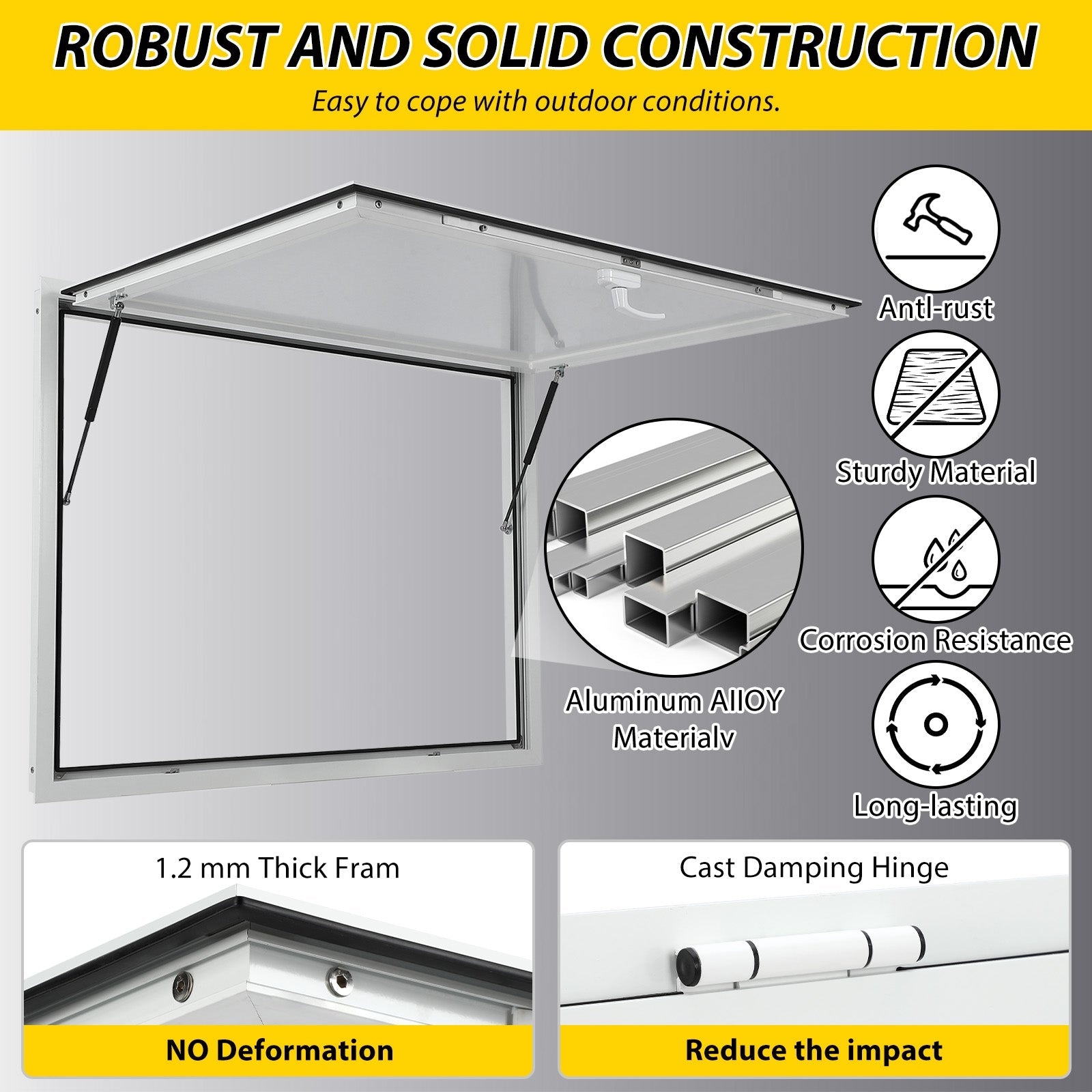 Garvee Concession Window, 48" x 36" Aluminum Alloy Food Truck Service Window, Concession Stand Serving Window Door with Double-Point Fork Lock, Concession Awning Door Up to 85 Degrees, Glass Not Included
