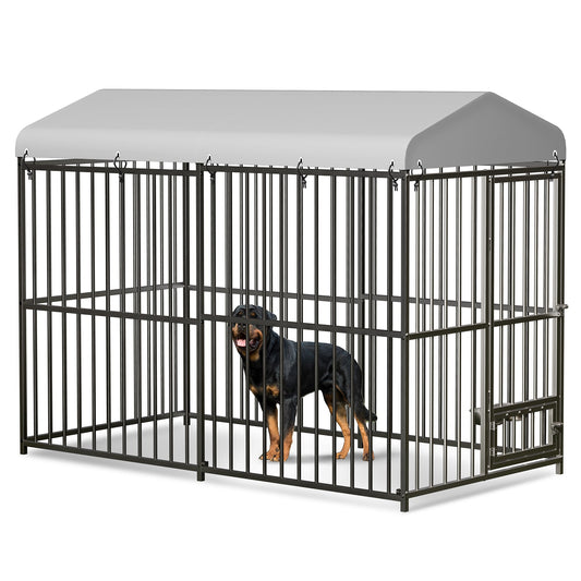 Garvee Large Outdoor Dog Kennel, Heavy Duty Dog Cage with Roof, Dog Kennel Galvanized Iron Dog House with Safety Locks, UV & Water Resistant Proof Cover, for Garden Backyard(8x4x6ft)