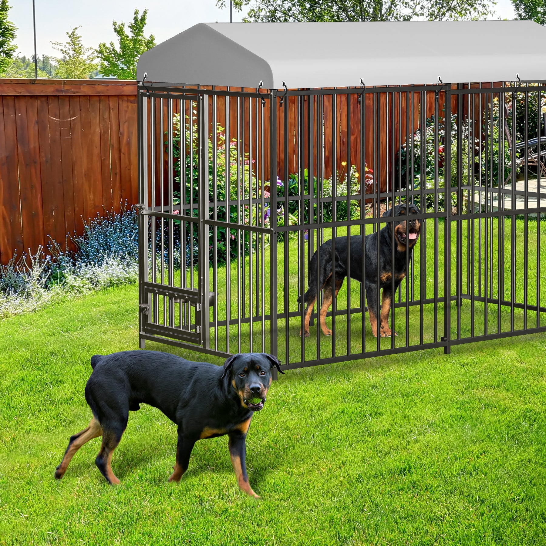 Garvee Large Outdoor Dog Kennel, Heavy Duty Dog Cage with Roof, Dog Kennel Galvanized Iron Dog House with Safety Locks, UV & Water Resistant Proof Cover, for Garden Backyard(8x4x6ft)