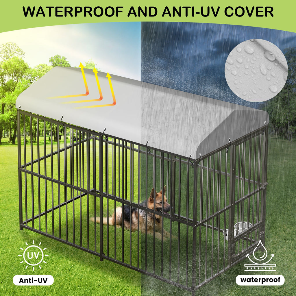 Garvee Large Outdoor Dog Kennel, Heavy Duty Dog Cage with Roof, Dog Kennel Galvanized Iron Dog House with Safety Locks, UV & Water Resistant Proof Cover, for Garden Backyard(8x4x6ft)