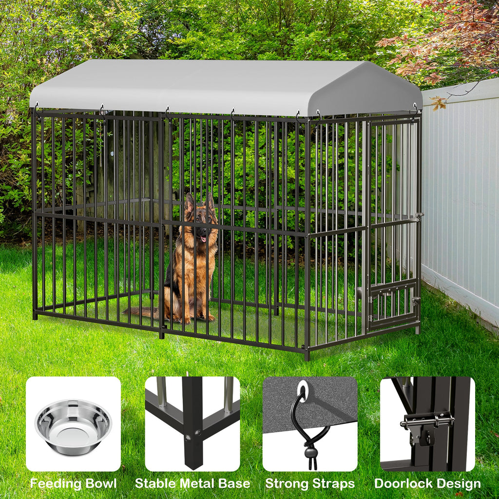 Garvee Large Outdoor Dog Kennel, Heavy Duty Dog Cage with Roof, Dog Kennel Galvanized Iron Dog House with Safety Locks, UV & Water Resistant Proof Cover, for Garden Backyard(8x4x6ft)
