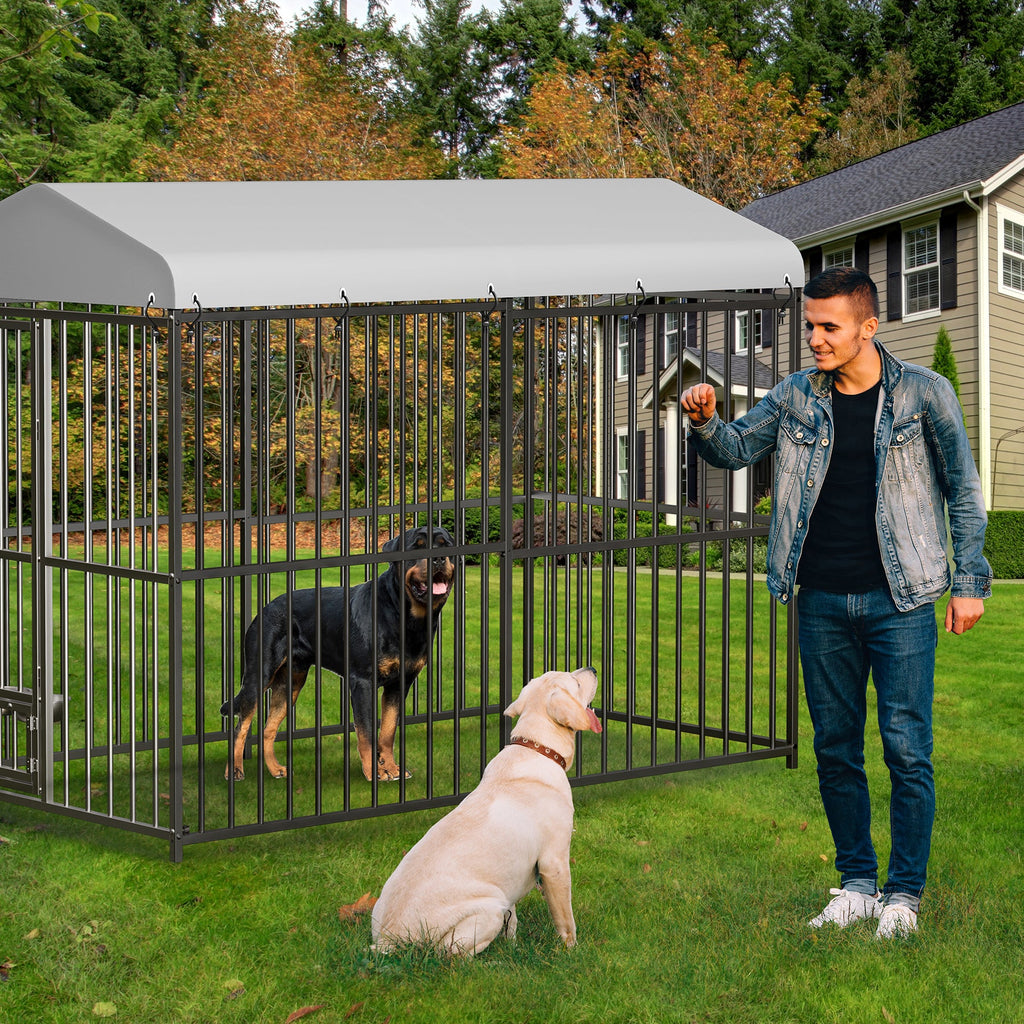 Garvee Large Outdoor Dog Kennel, Heavy Duty Dog Cage with Roof, Dog Kennel Galvanized Iron Dog House with Safety Locks, UV & Water Resistant Proof Cover, for Garden Backyard(8x4x6ft)