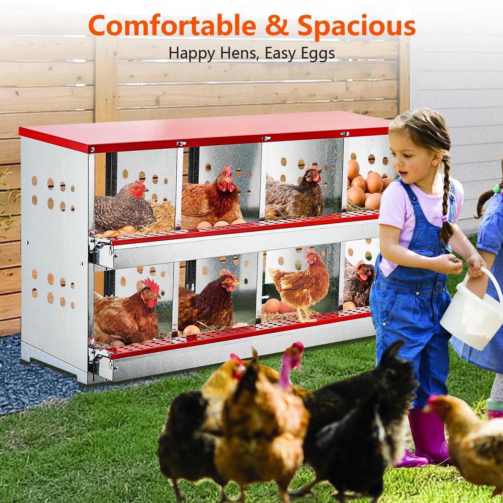 Garvee Chicken Nesting Boxes for Laying Eggs, 8 Compartment Metal Roll Out Away Nesting Boxes for Hens, Nesting Gift Boxes for Chickens Duck Poultry, Heavy Duty Chicken Coop with Perch