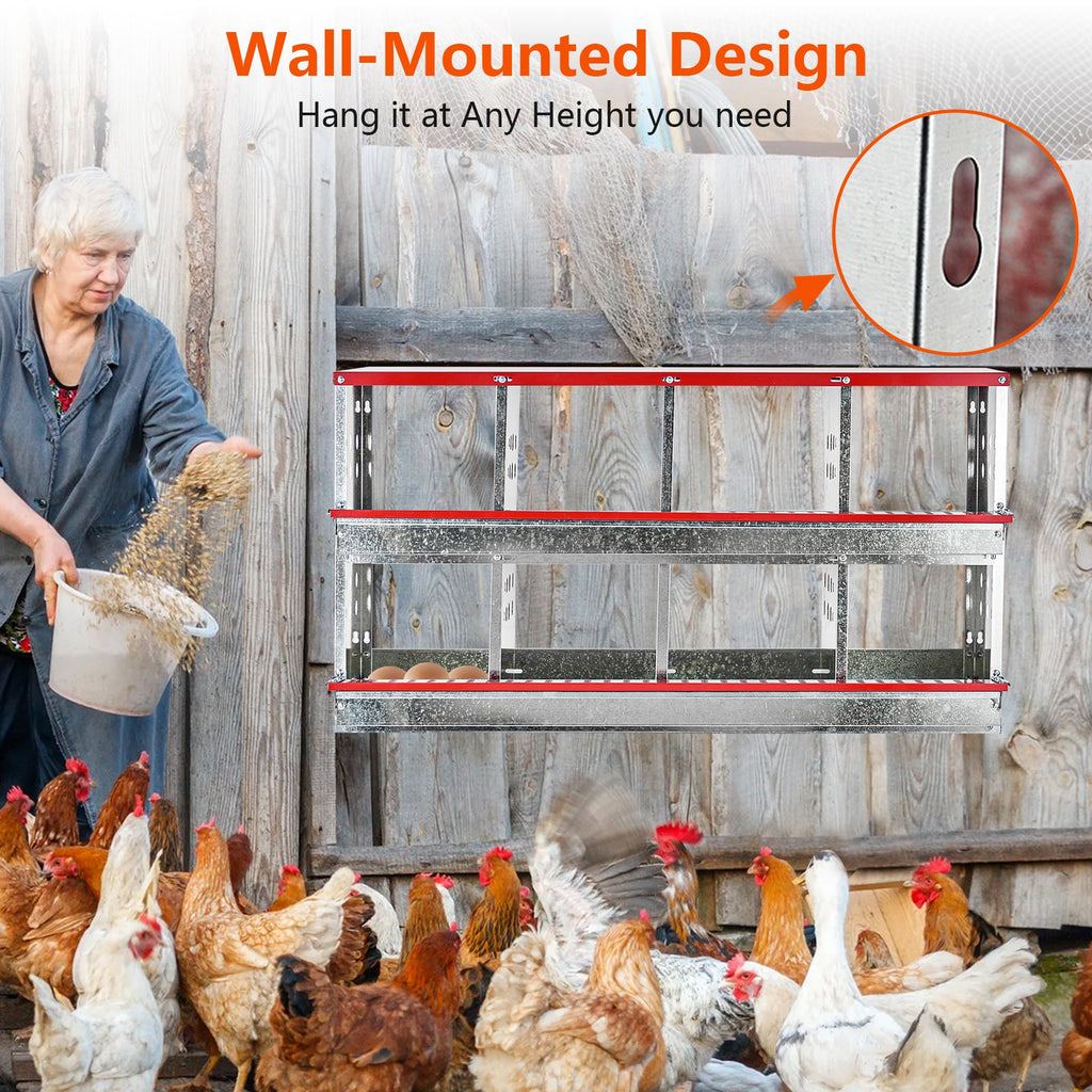 Garvee Chicken Nesting Boxes for Laying Eggs, 8 Compartment Metal Roll Out Away Nesting Boxes for Hens, Nesting Gift Boxes for Chickens Duck Poultry, Heavy Duty Chicken Coop with Perch