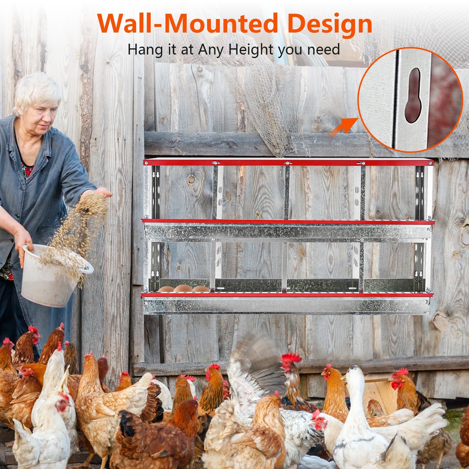 Garvee Chicken Nesting Boxes for Laying Eggs, 8 Compartment Metal Roll Out Away Nesting Boxes for Hens, Nesting Gift Boxes for Chickens Duck Poultry, Heavy Duty Chicken Coop with Perch