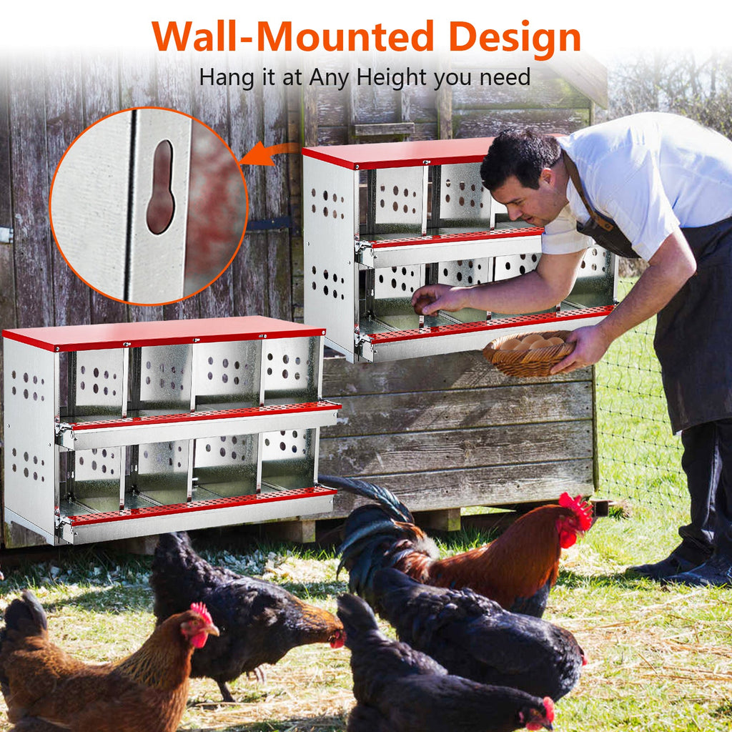 Garvee Chicken Nesting Boxes for Laying Eggs, 8 Compartment Metal Roll Out Away Nesting Boxes for Hens, Nesting Gift Boxes for Chickens Duck Poultry, Heavy Duty Chicken Coop with Perch