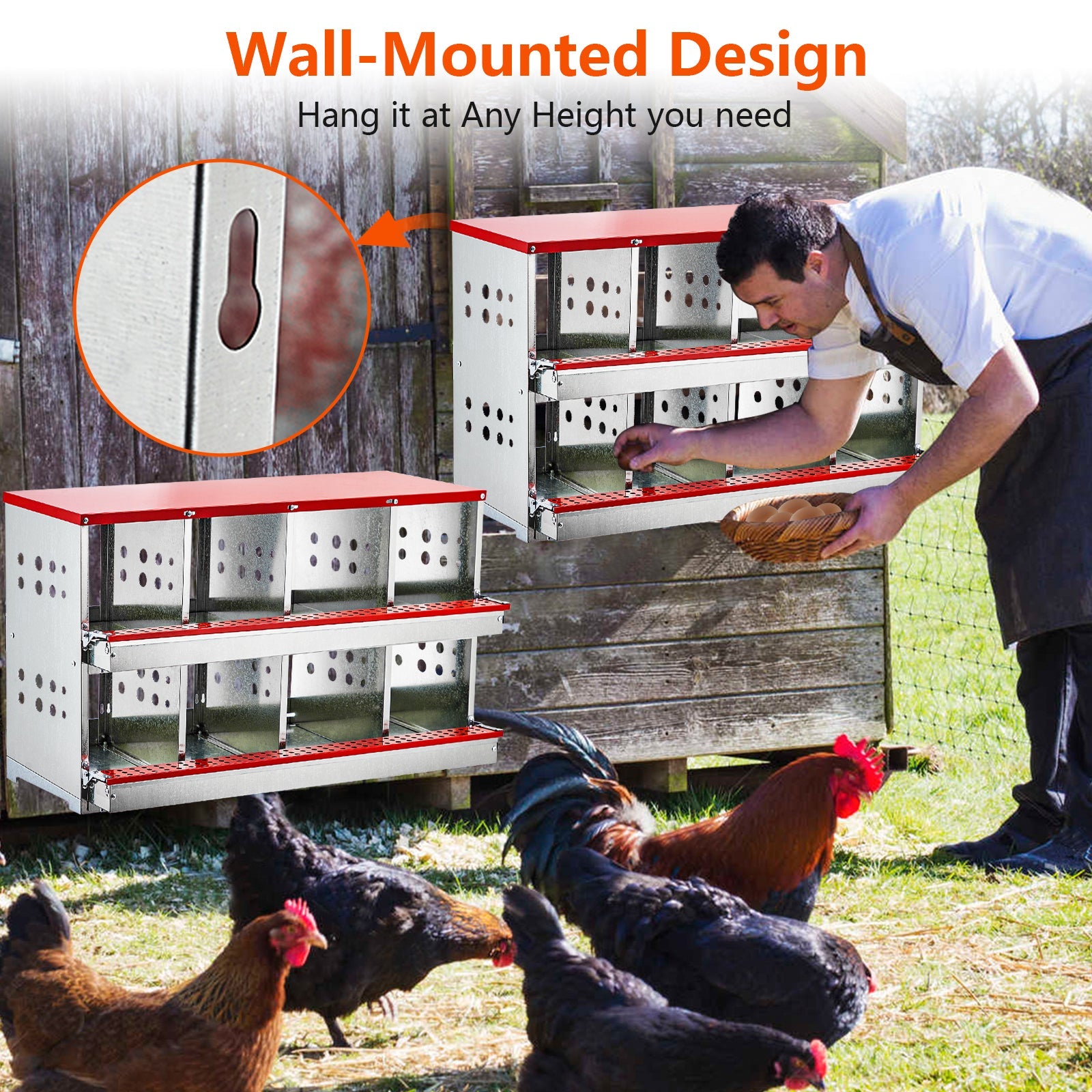 Garvee Chicken Nesting Boxes for Laying Eggs, 8 Compartment Metal Roll Out Away Nesting Boxes for Hens, Nesting Gift Boxes for Chickens Duck Poultry, Heavy Duty Chicken Coop with Perch