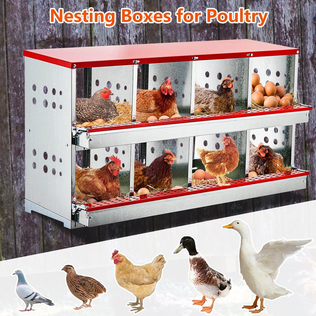 Garvee Chicken Nesting Boxes for Laying Eggs, 8 Compartment Metal Roll Out Away Nesting Boxes for Hens, Nesting Gift Boxes for Chickens Duck Poultry, Heavy Duty Chicken Coop with Perch