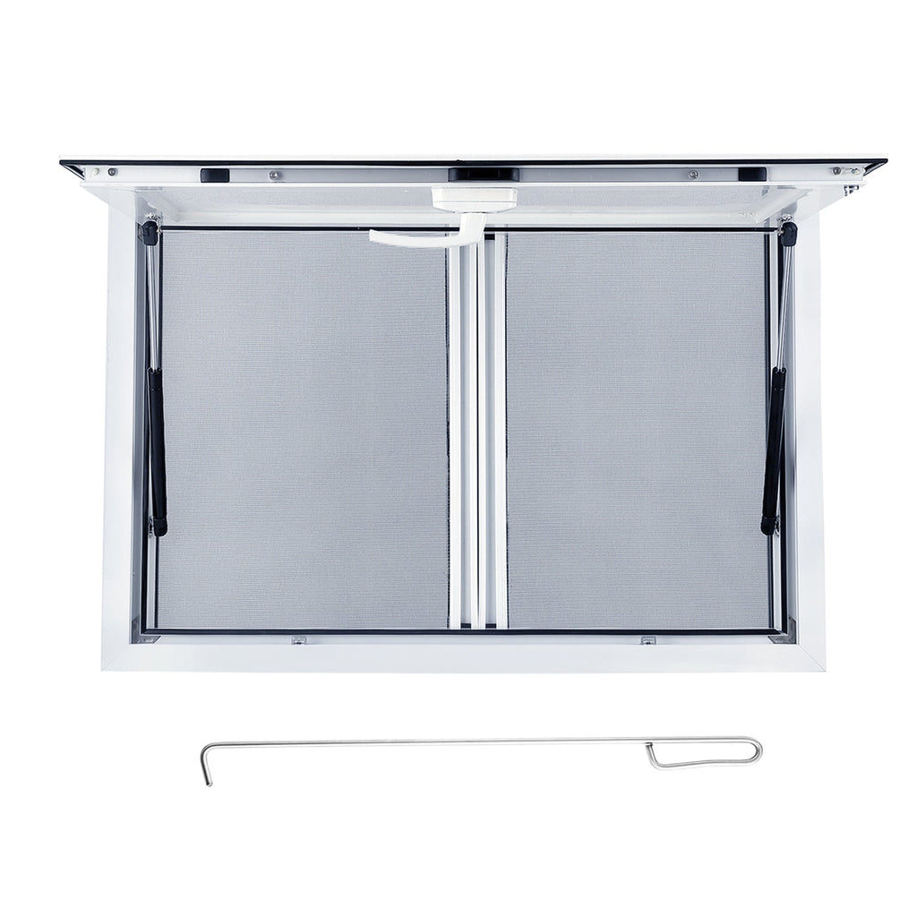 Garvee 48" W x 36" H Concession Window - Aluminum Alloy Food Truck Service Window with 2 Horizontal Sliding Screens and Awning Door