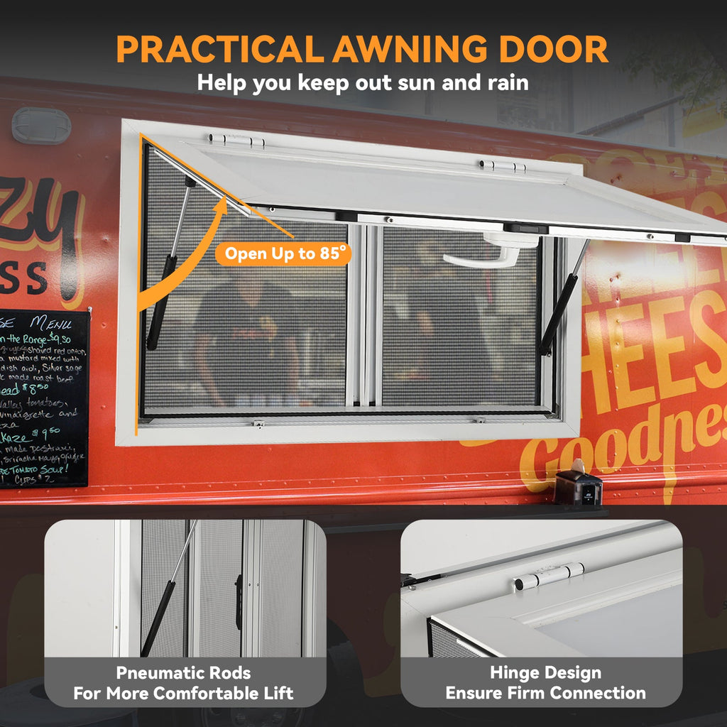 Garvee 48" W x 36" H Concession Window - Aluminum Alloy Food Truck Service Window with 2 Horizontal Sliding Screens and Awning Door