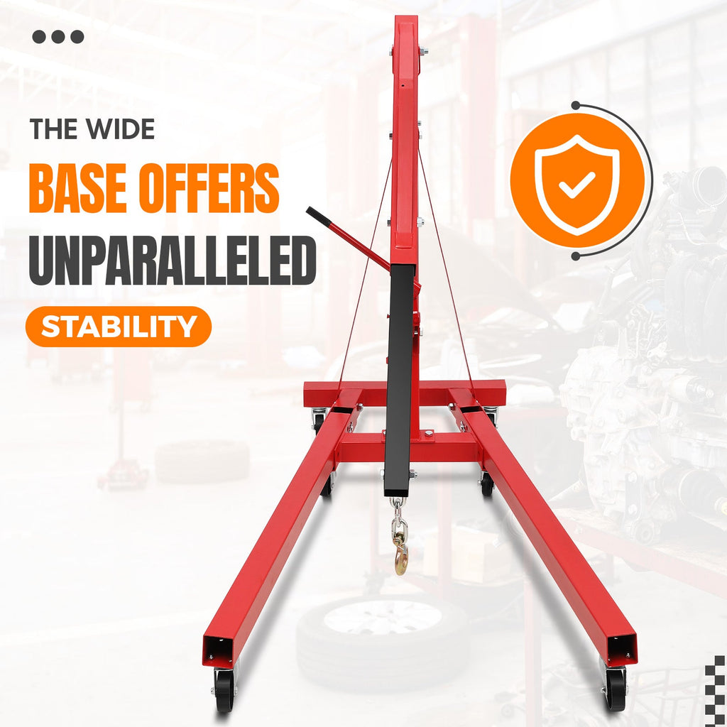 Garvee 2T Engine Hoist - 4000 lbs Folding Hydraulic Car Engine Crane Lifter, Cherry Picker with 6 Iron Caster Wheels, Red
