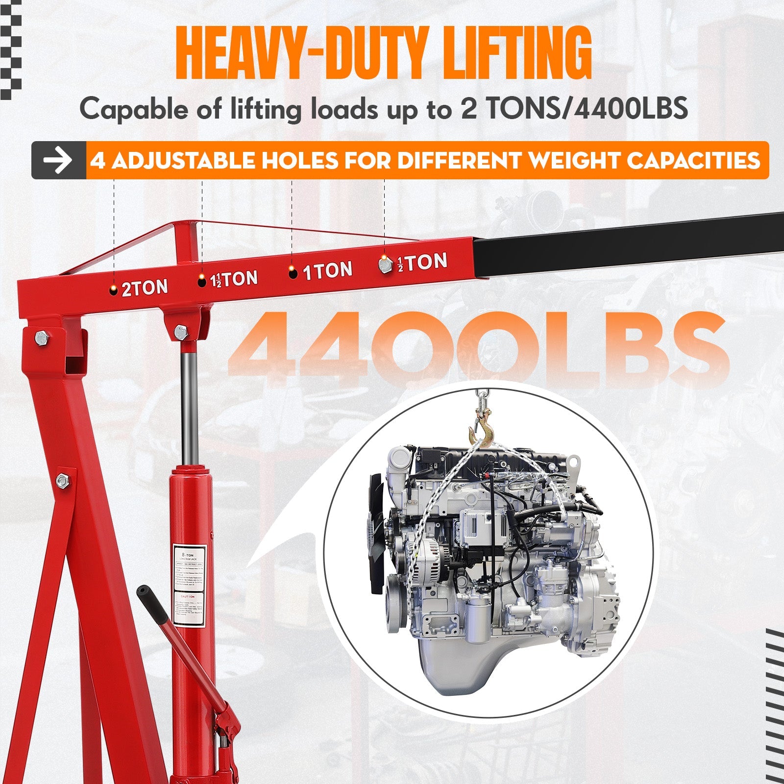 Garvee 2T Engine Hoist - 4000 lbs Folding Hydraulic Car Engine Crane Lifter, Cherry Picker with 6 Iron Caster Wheels, Red