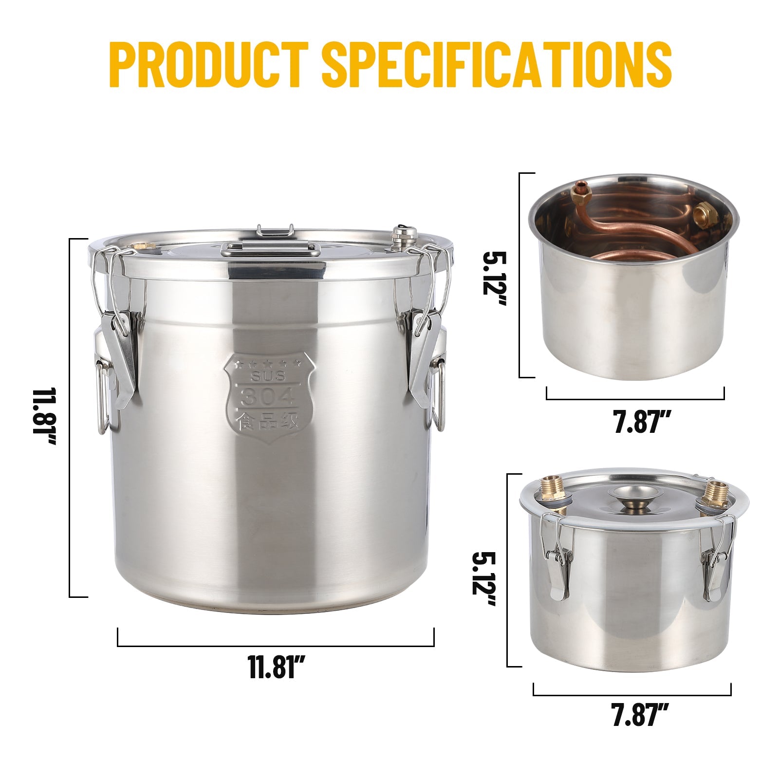 Garvee 5 Gal / 19L Alcohol Still, Stainless Steel Home Distillation Kit with Copper Tube and Built-In Thermometer, 3 Pots Multifunctional Wine Making Kit for Diy Whiskey Wine Brandy