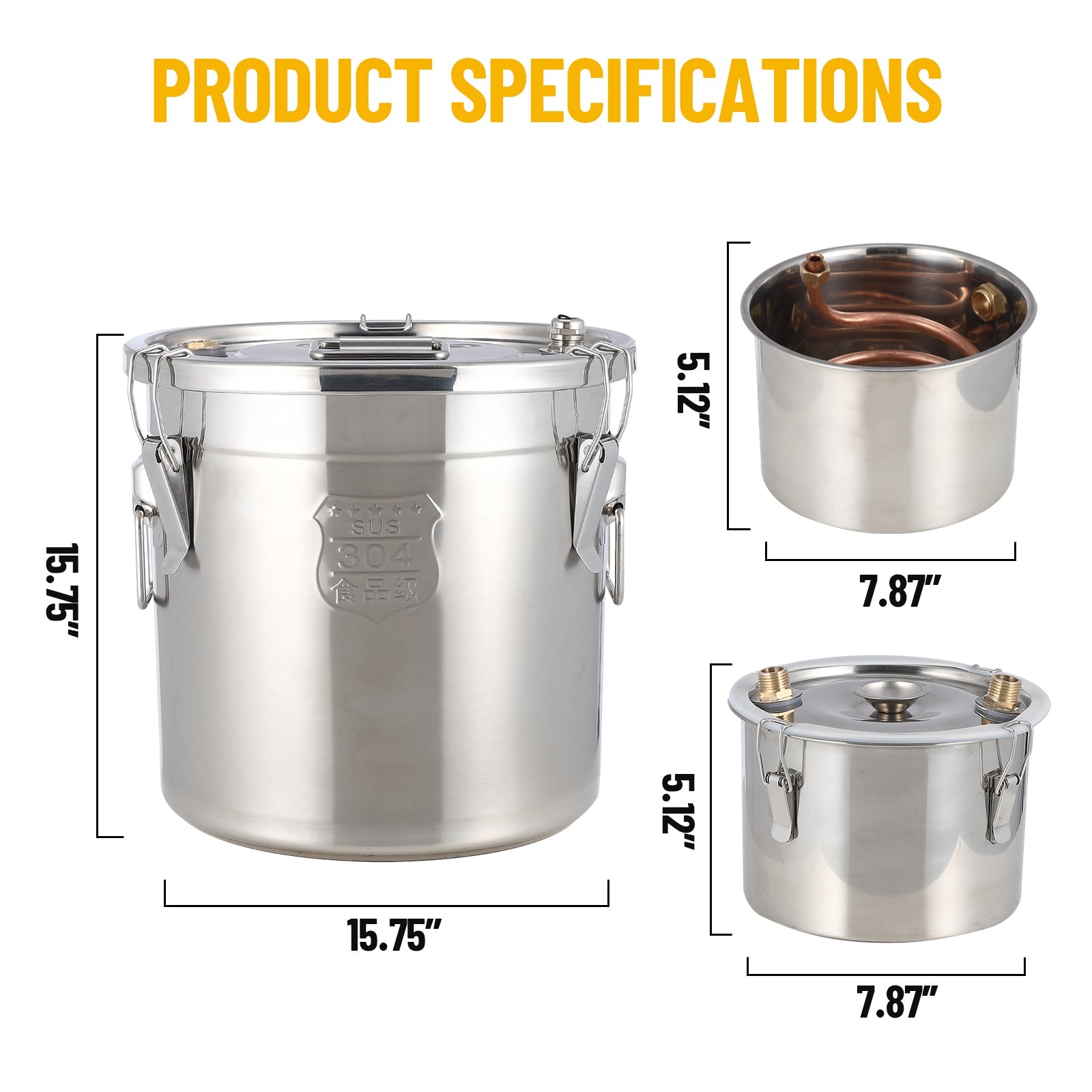 Garvee 13 Gal / 49L Alcohol Still, Stainless Steel Home Distillation Kit with Copper Tube and Built-In Thermometer, 3 Pots Multifunctional Wine Making Kit for Diy Whiskey Wine Brandy