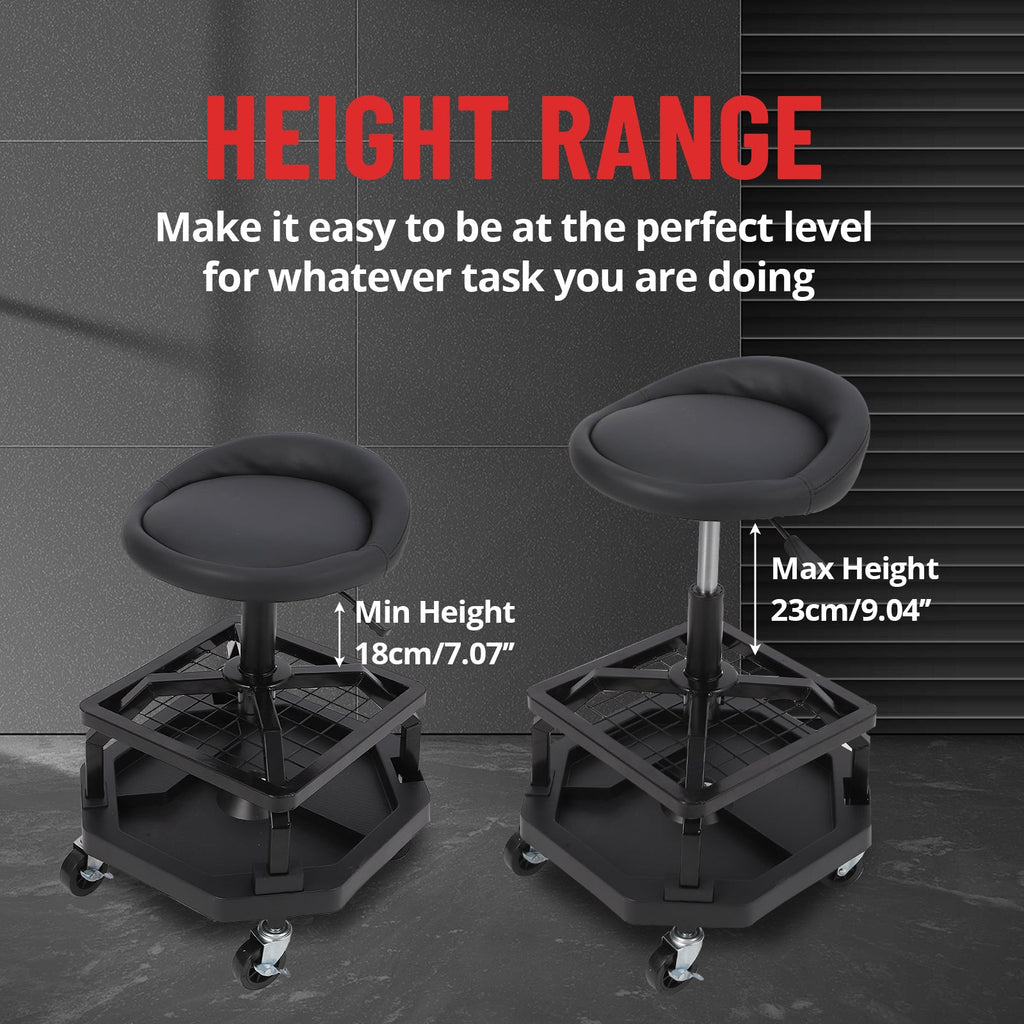 Garvee 330LBS Rolling Shop Stool Heavy-Duty Mechanic Stool With Casters For Garage, Comfortable Support, Black