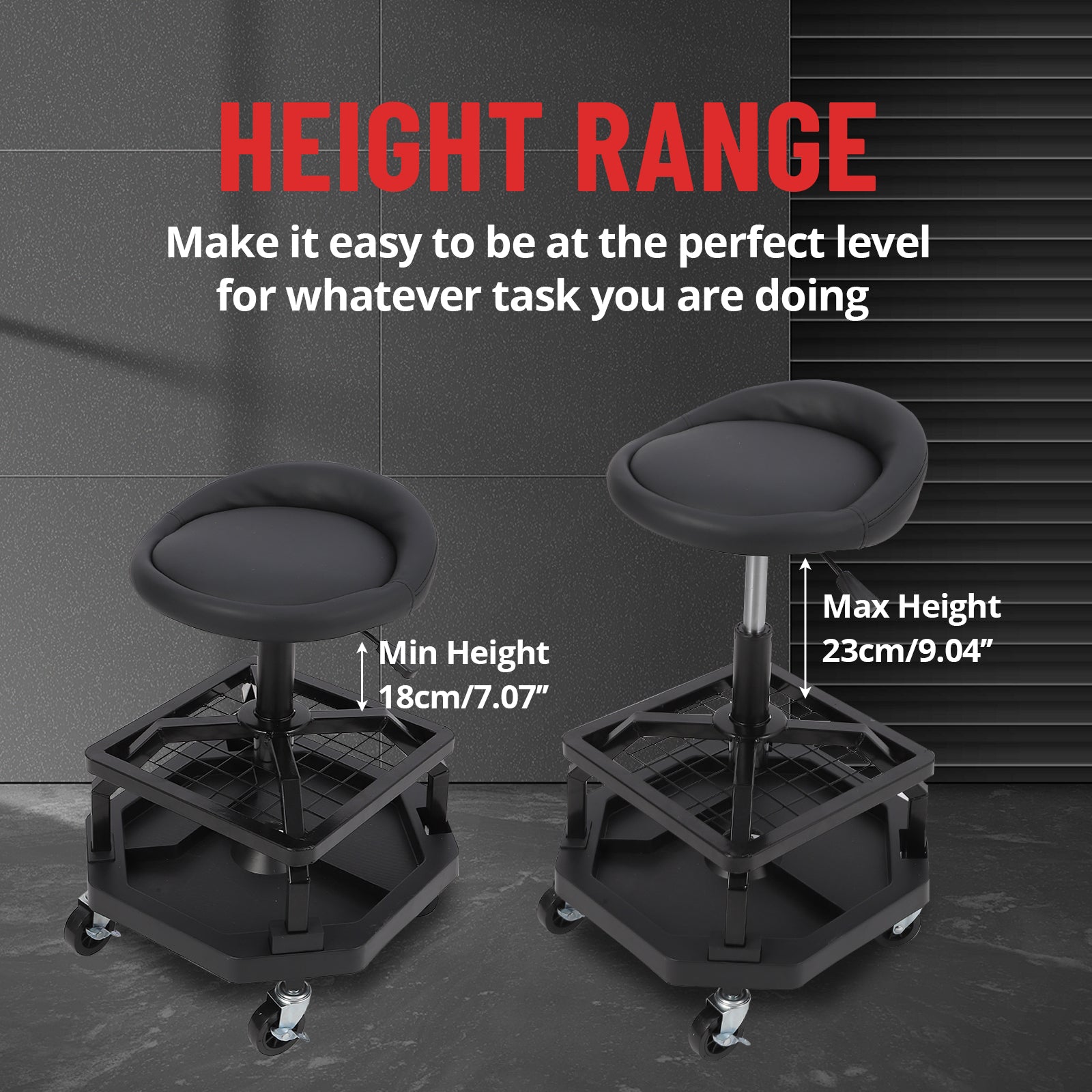 Garvee 330LBS Rolling Shop Stool Heavy-Duty Mechanic Stool With Casters For Garage, Comfortable Support, Black
