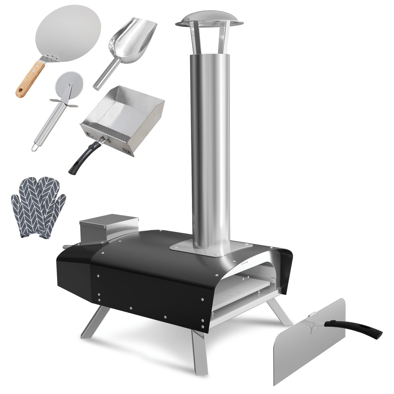 Garvee 12-Inch Stainless Steel Outdoor Pizza Oven with Wood Pellet and Pizza Stone - Portable Wood Fired Pizza Stove for Camping, Parties, and Backyard Use (Black)