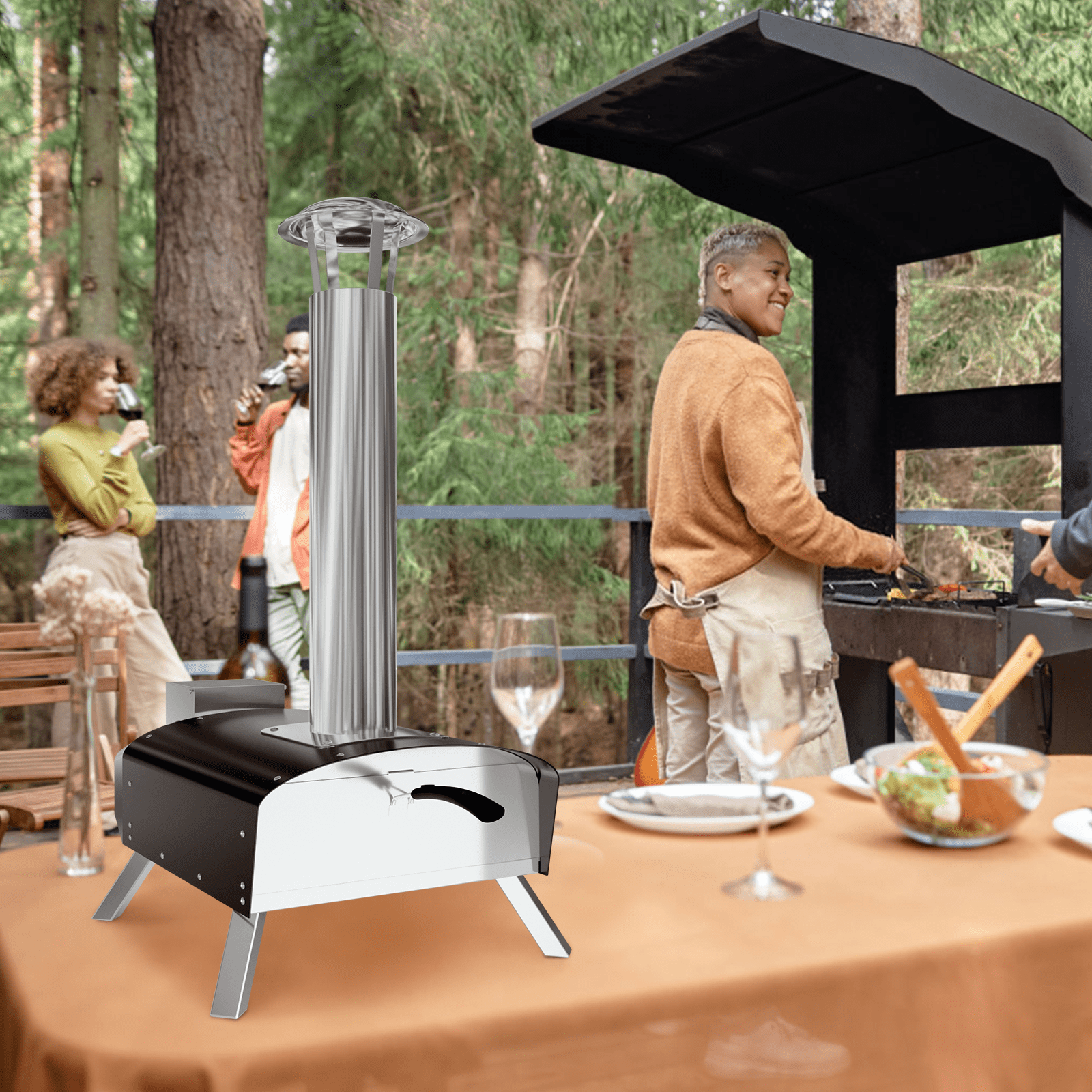Garvee 12-Inch Stainless Steel Outdoor Pizza Oven with Wood Pellet and Pizza Stone - Portable Wood Fired Pizza Stove for Camping, Parties, and Backyard Use (Black)
