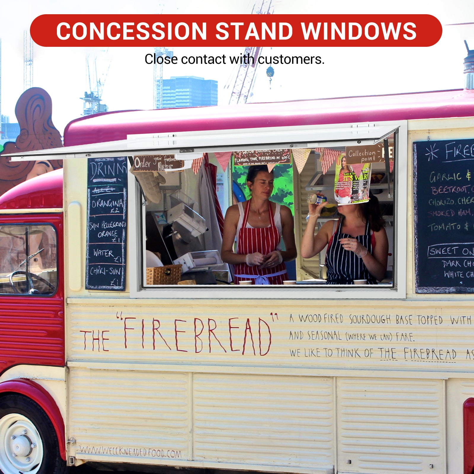 Garvee 60" x 36" Concession Window - Aluminum Alloy Food Truck Service Window with Double-Point Fork Lock & 85° Awning Door (Glass Not Included)